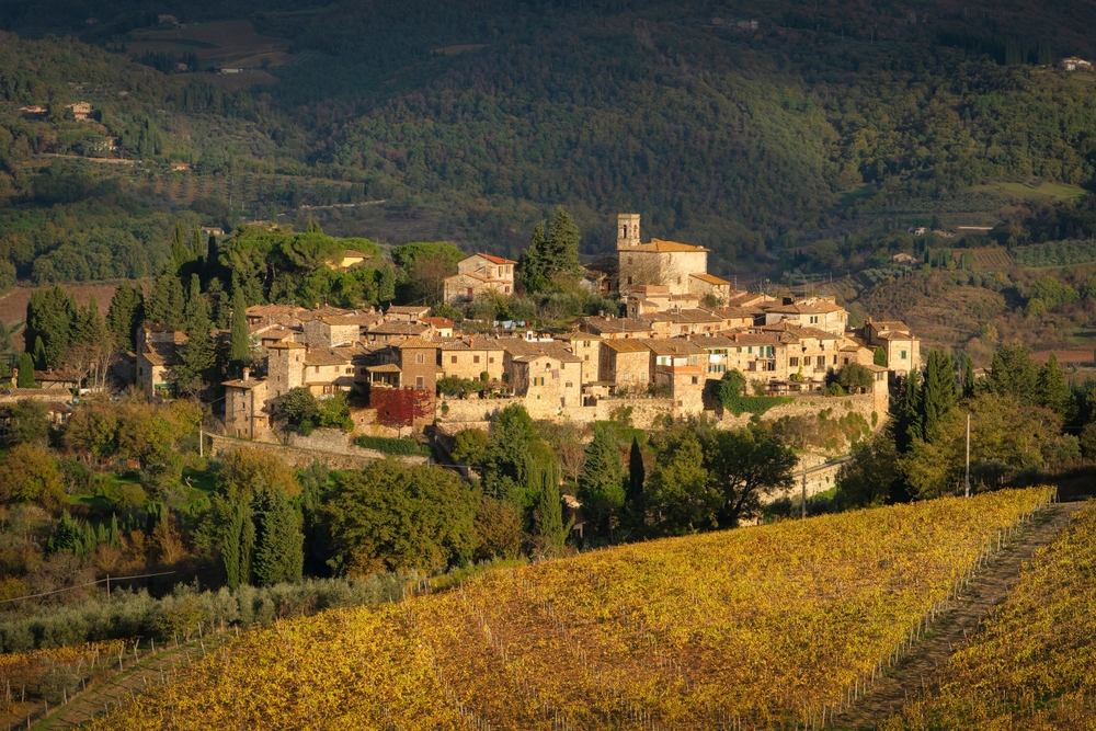 Le village de Montefioralle et les vignes près de Greve in Chianti