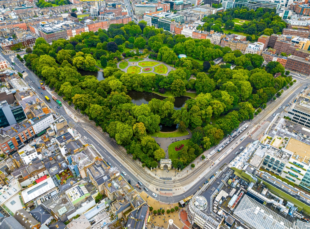 Vue aérienne de St Stephen’s Green dans le centre de Dublin
