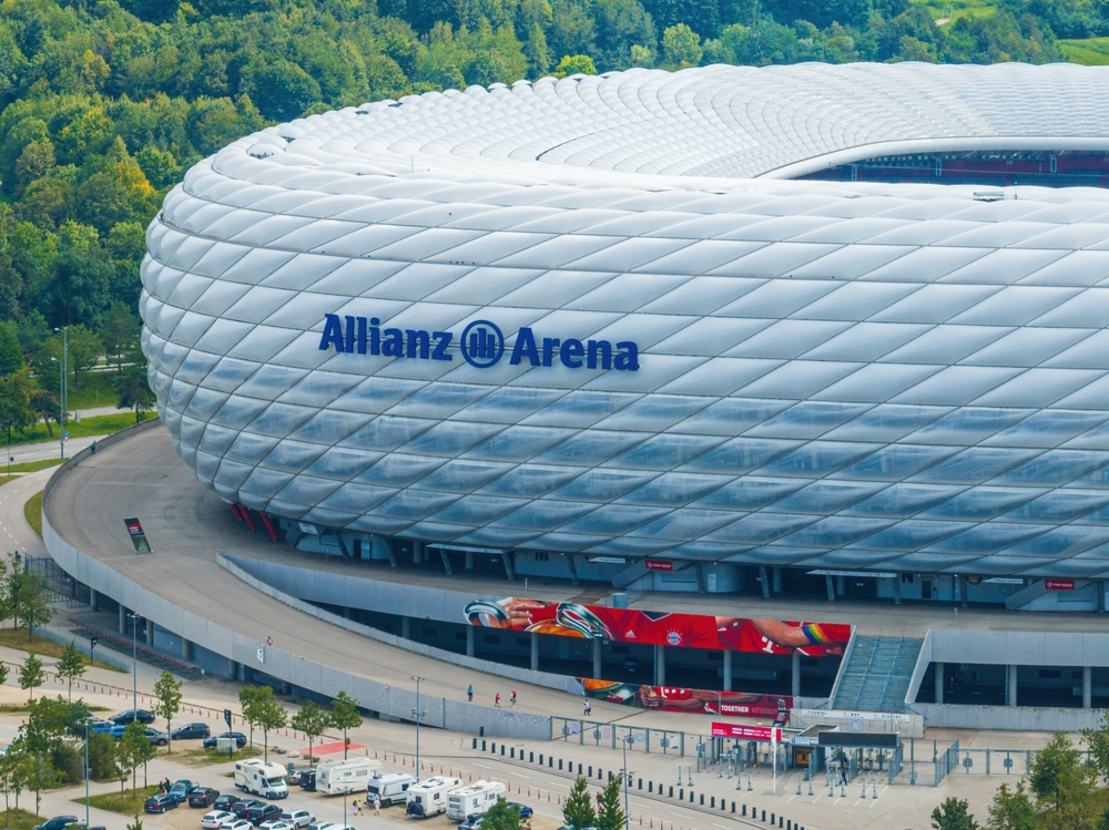 Vue aérienne du stade de football de l’Allianz Arena à Munich